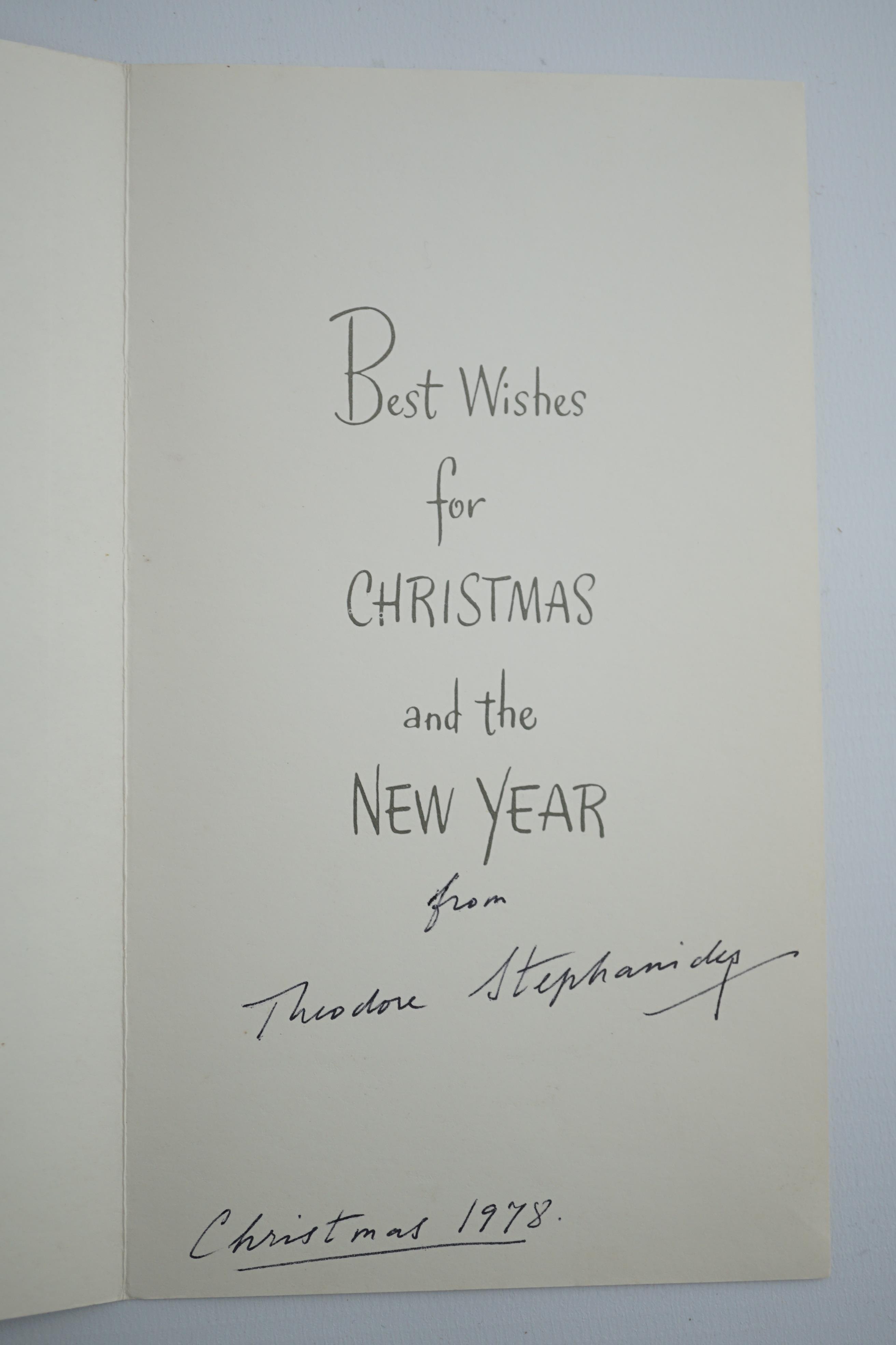 Theodore Stephanides interest; a small archive of correspondence along with a signed and dedicated copy of A Hundred Voices, pub. Kostes Palamas 1976, between Stephanides and Eleanor Peters, including letters, a postcard